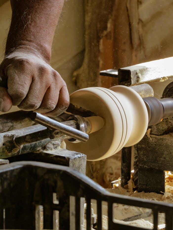 A skilled artisan crafts a wooden bowl on a lathe, highlighting the precision of woodturning.